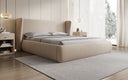 Designer upholstered bed Rosalie in teddy bouclé with storage