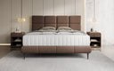 Nessa box spring bed with high legs in teddy bouclé