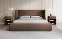 Designer upholstered bed Rosalie in teddy bouclé with storage