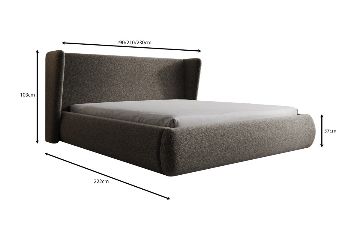 Designer upholstered bed Rosalie in textured fabric with storage
