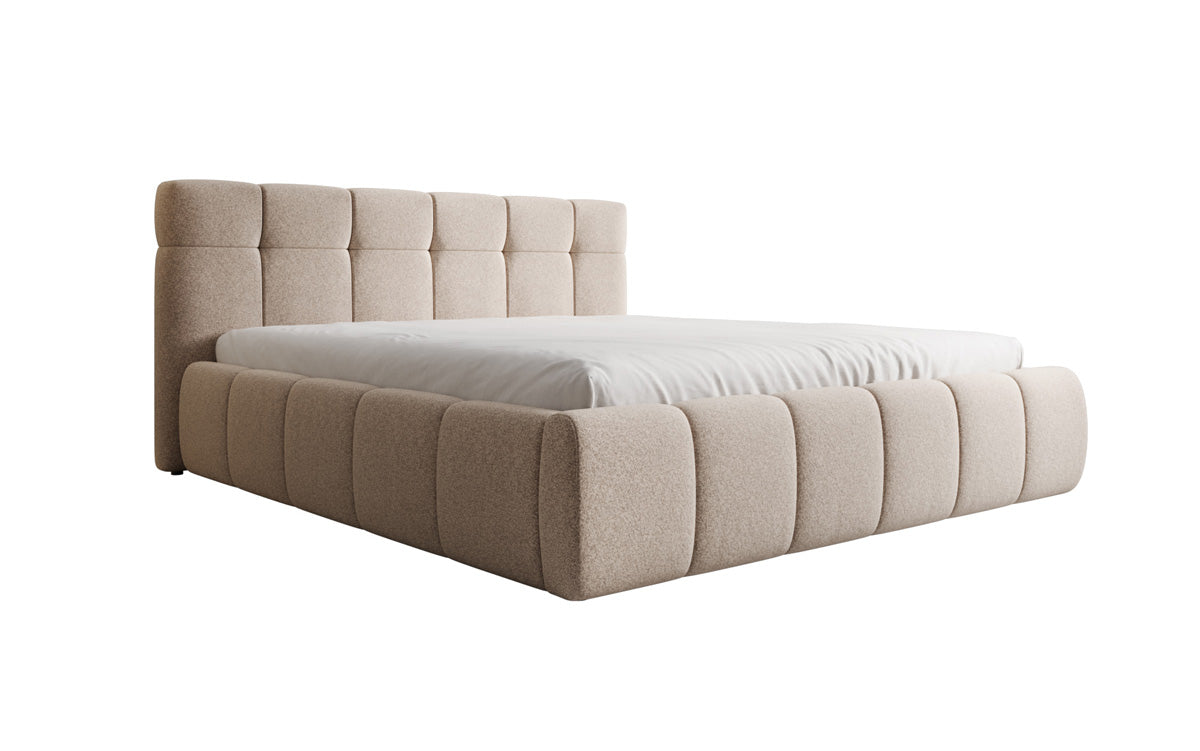 Designer upholstered bed Helena in textured fabric with storage
