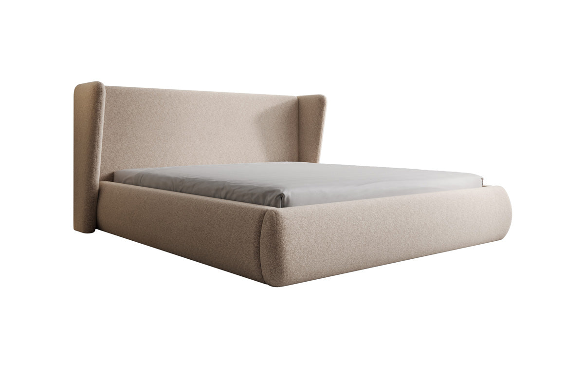 Designer upholstered bed Rosalie in textured fabric with storage