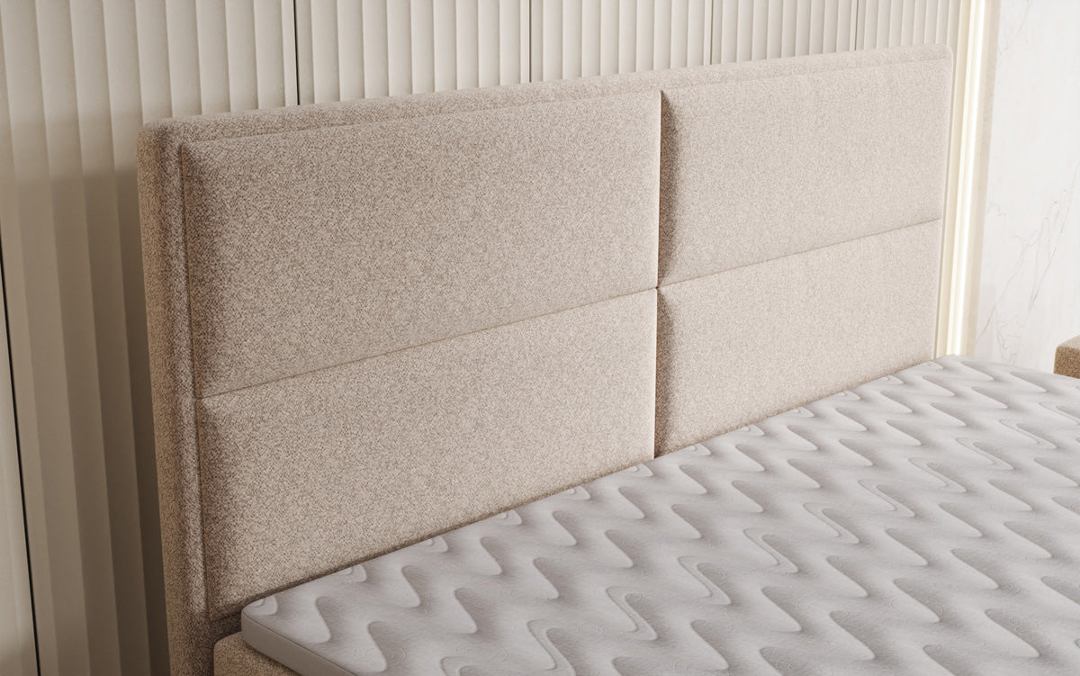 Viola box spring bed in textured fabric with storage