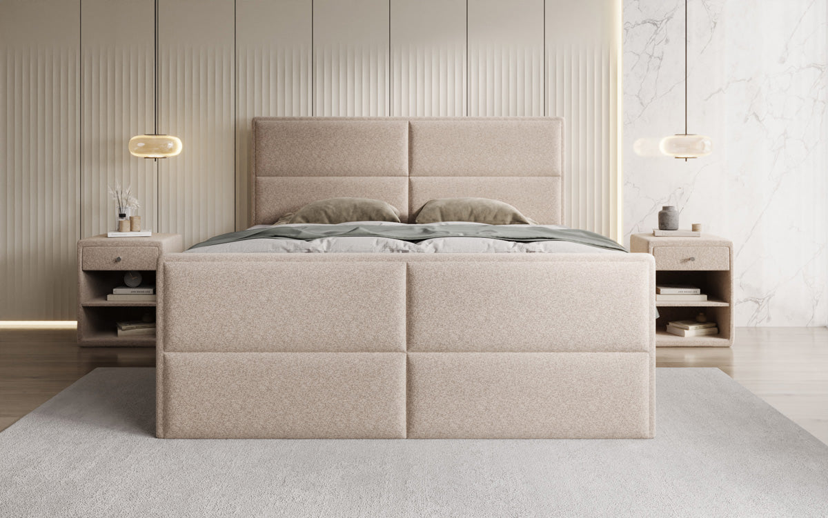 Viola box spring bed in textured fabric with storage