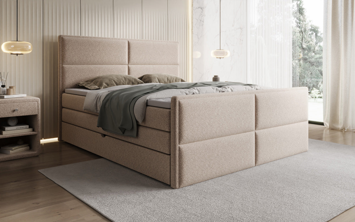 Viola box spring bed in textured fabric with storage