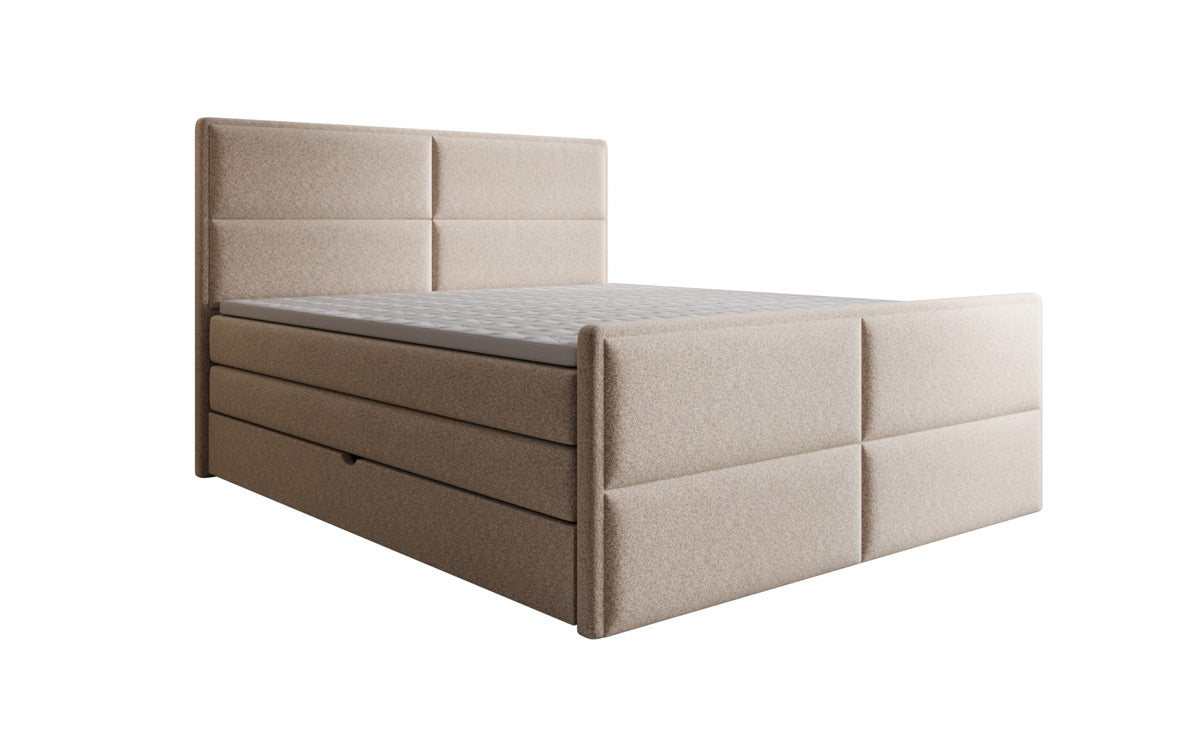 Viola box spring bed in textured fabric with storage