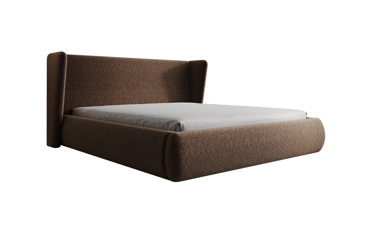 Designer upholstered bed Rosalie in textured fabric with storage
