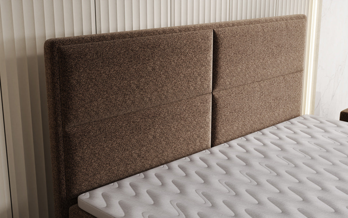 Viola box spring bed in textured fabric with storage