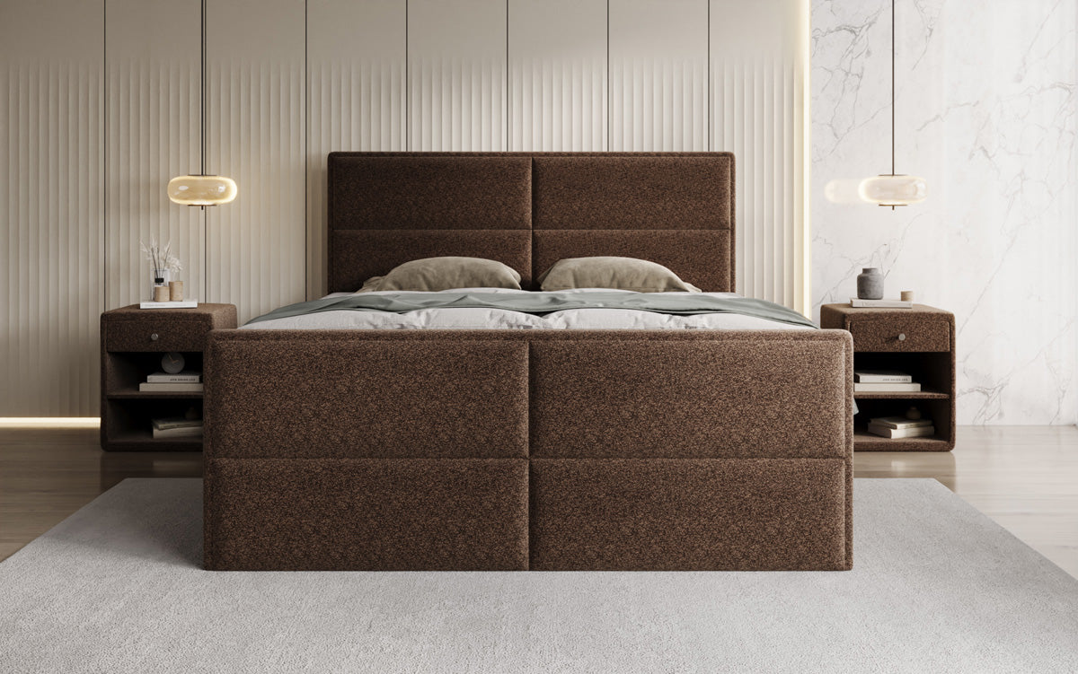Viola box spring bed in textured fabric with storage