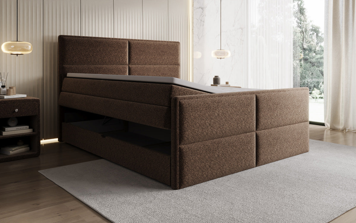 Viola box spring bed in textured fabric with storage