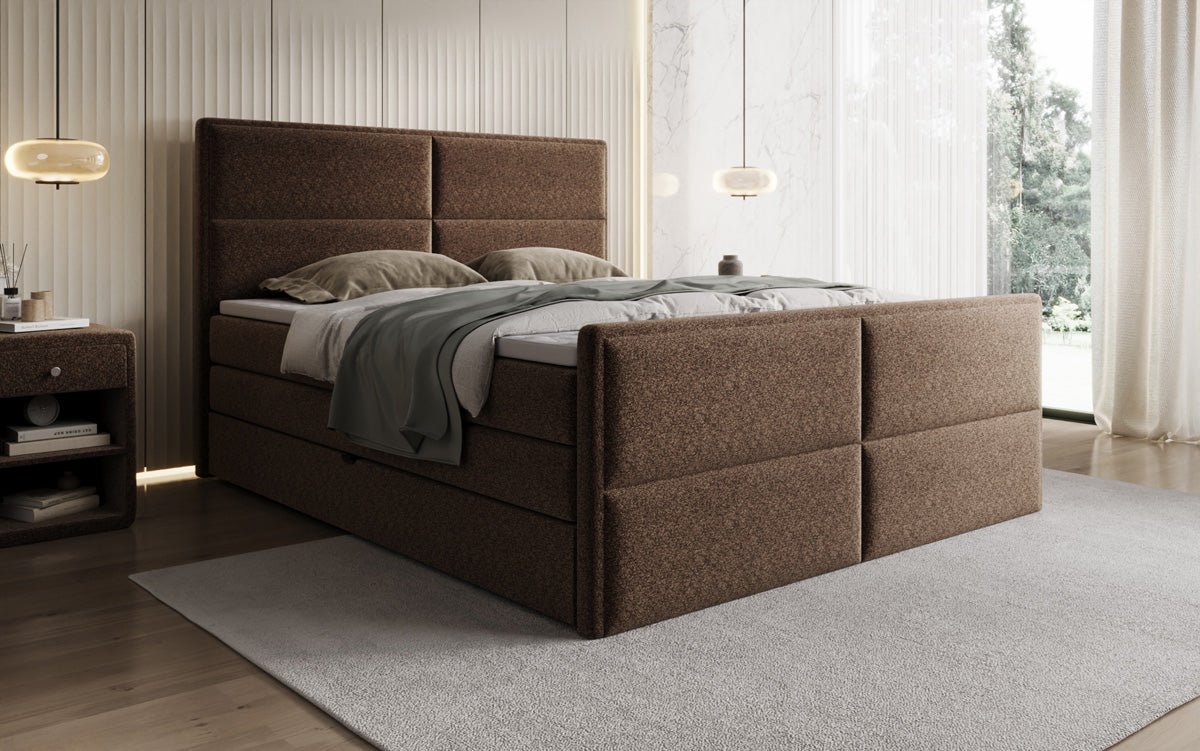 Viola box spring bed in textured fabric with storage