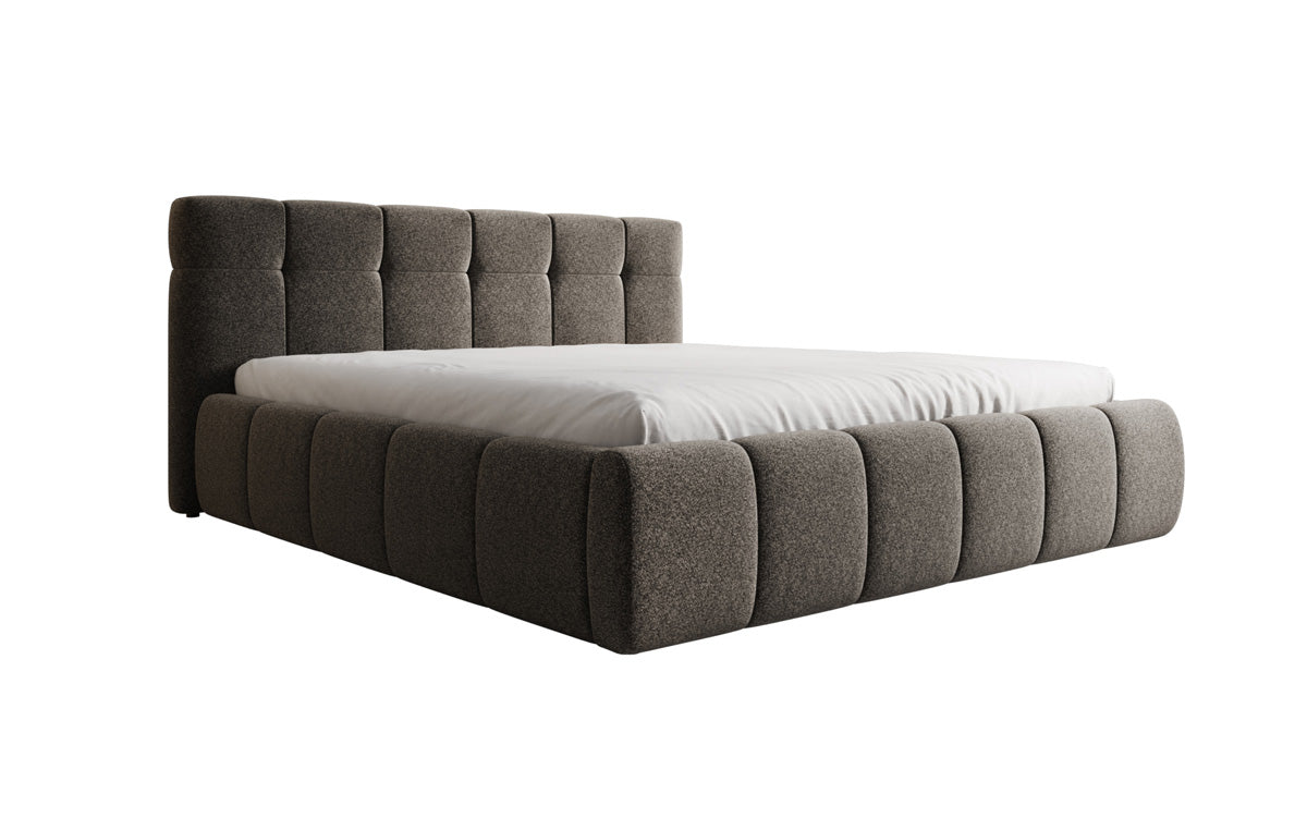 Designer upholstered bed Helena in textured fabric with storage