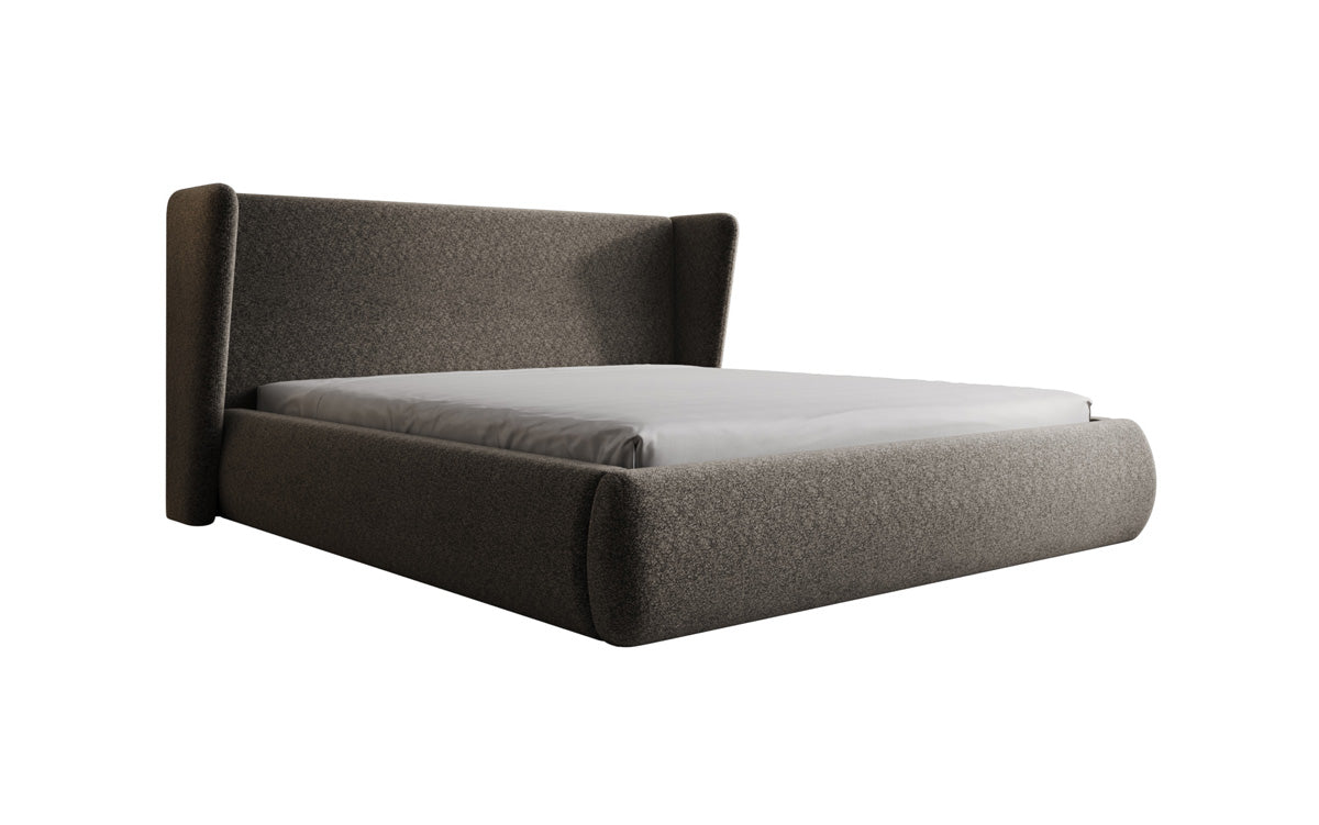Designer upholstered bed Rosalie in textured fabric with storage