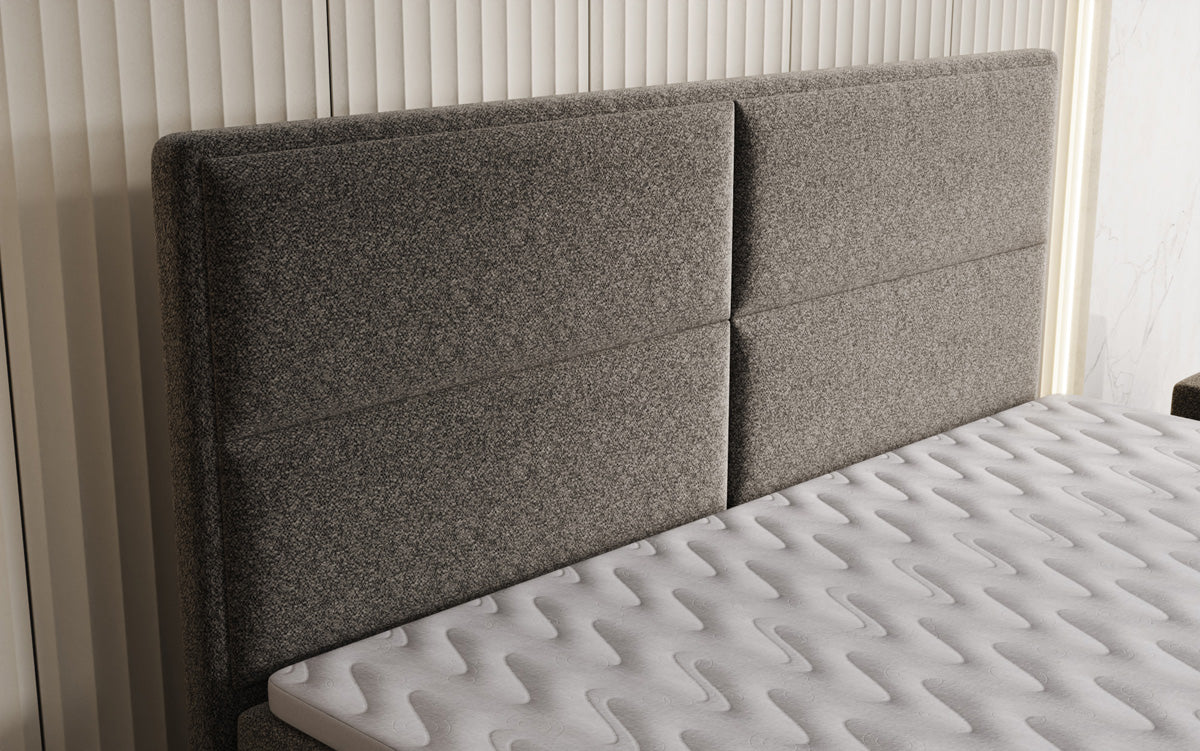 Viola box spring bed in textured fabric with storage