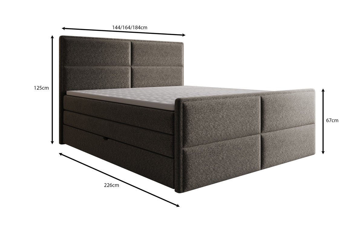 Viola box spring bed in textured fabric with storage