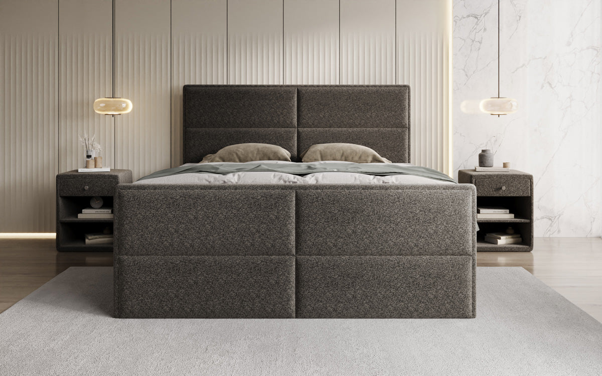 Viola box spring bed in textured fabric with storage