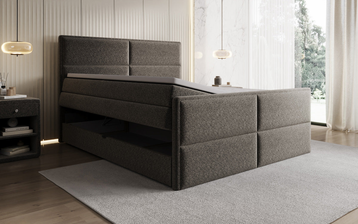 Viola box spring bed in textured fabric with storage
