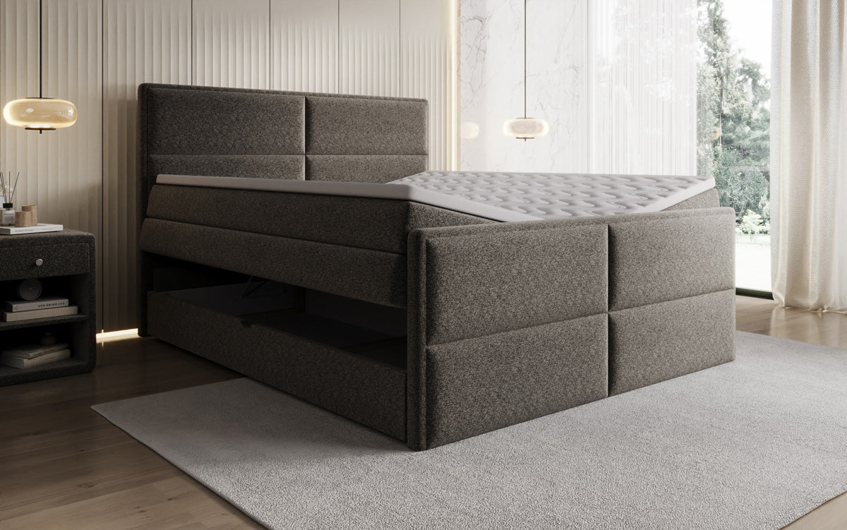 Viola box spring bed in textured fabric with storage