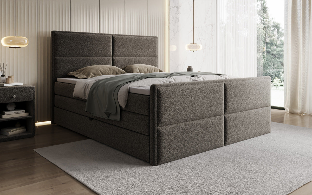 Viola box spring bed in textured fabric with storage