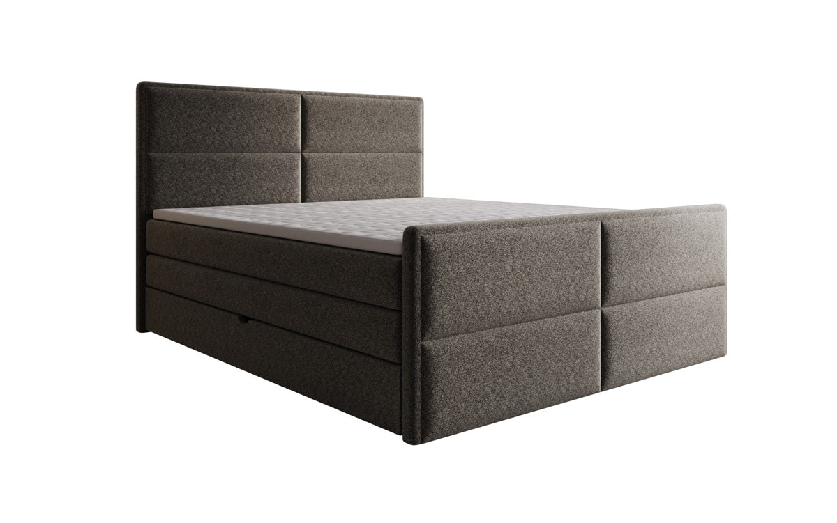 Viola box spring bed in textured fabric with storage