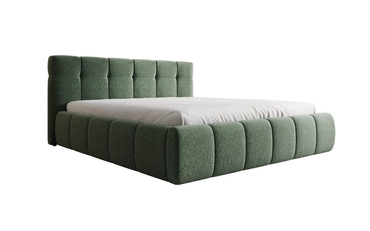Designer upholstered bed Helena in textured fabric with storage