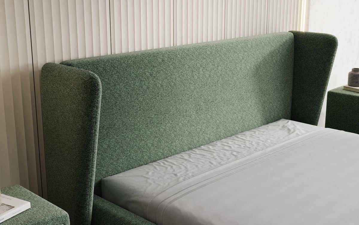 Designer upholstered bed Rosalie in textured fabric with storage
