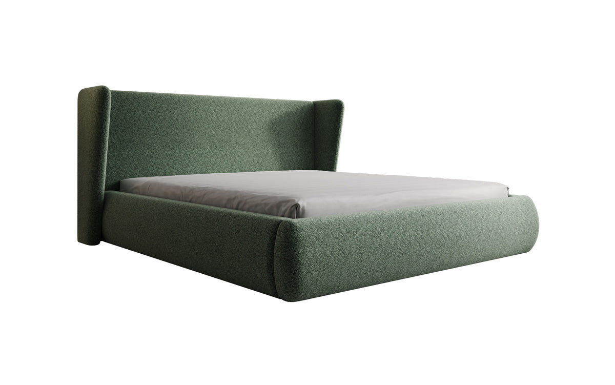 Designer upholstered bed Rosalie in textured fabric with storage