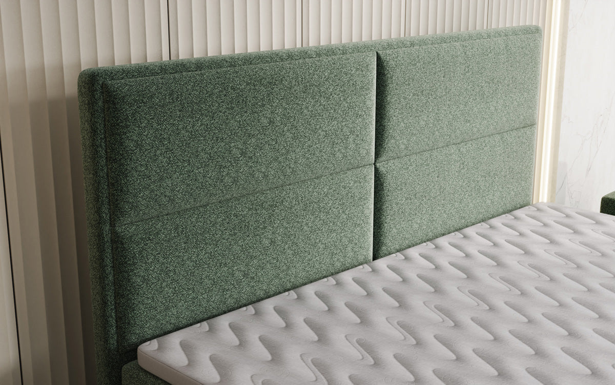 Viola box spring bed in textured fabric with storage
