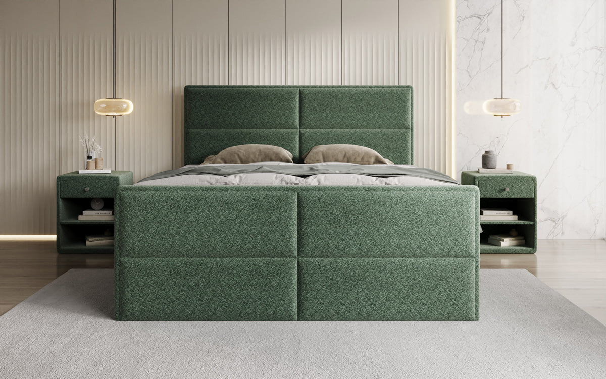 Viola box spring bed in textured fabric with storage