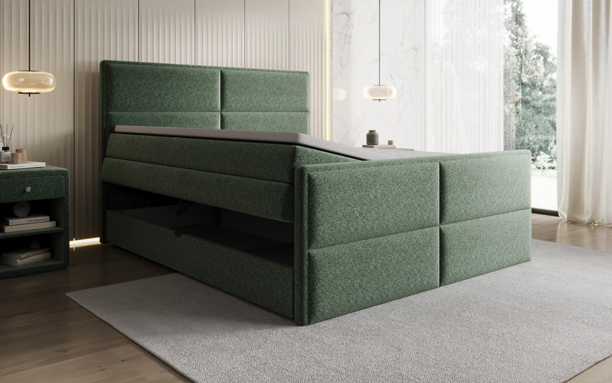 Viola box spring bed in textured fabric with storage