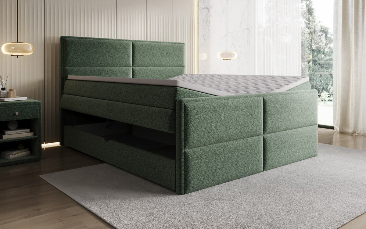 Viola box spring bed in textured fabric with storage