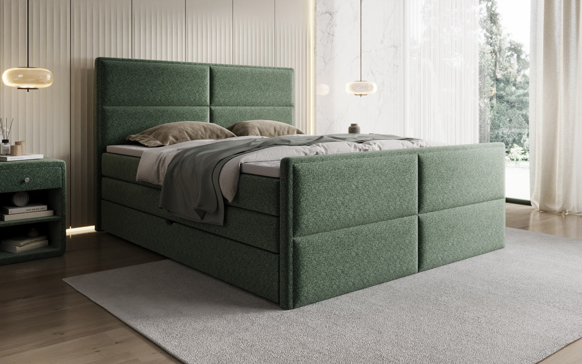 Viola box spring bed in textured fabric with storage