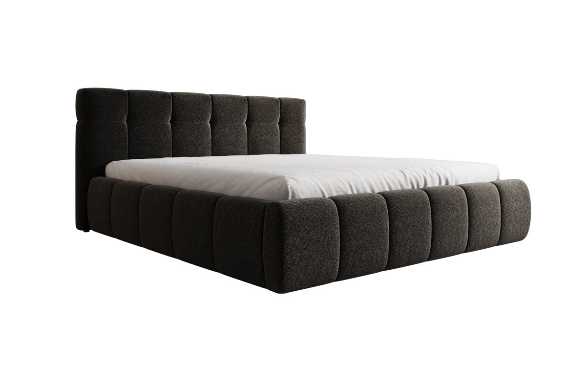 Designer upholstered bed Helena in textured fabric with storage