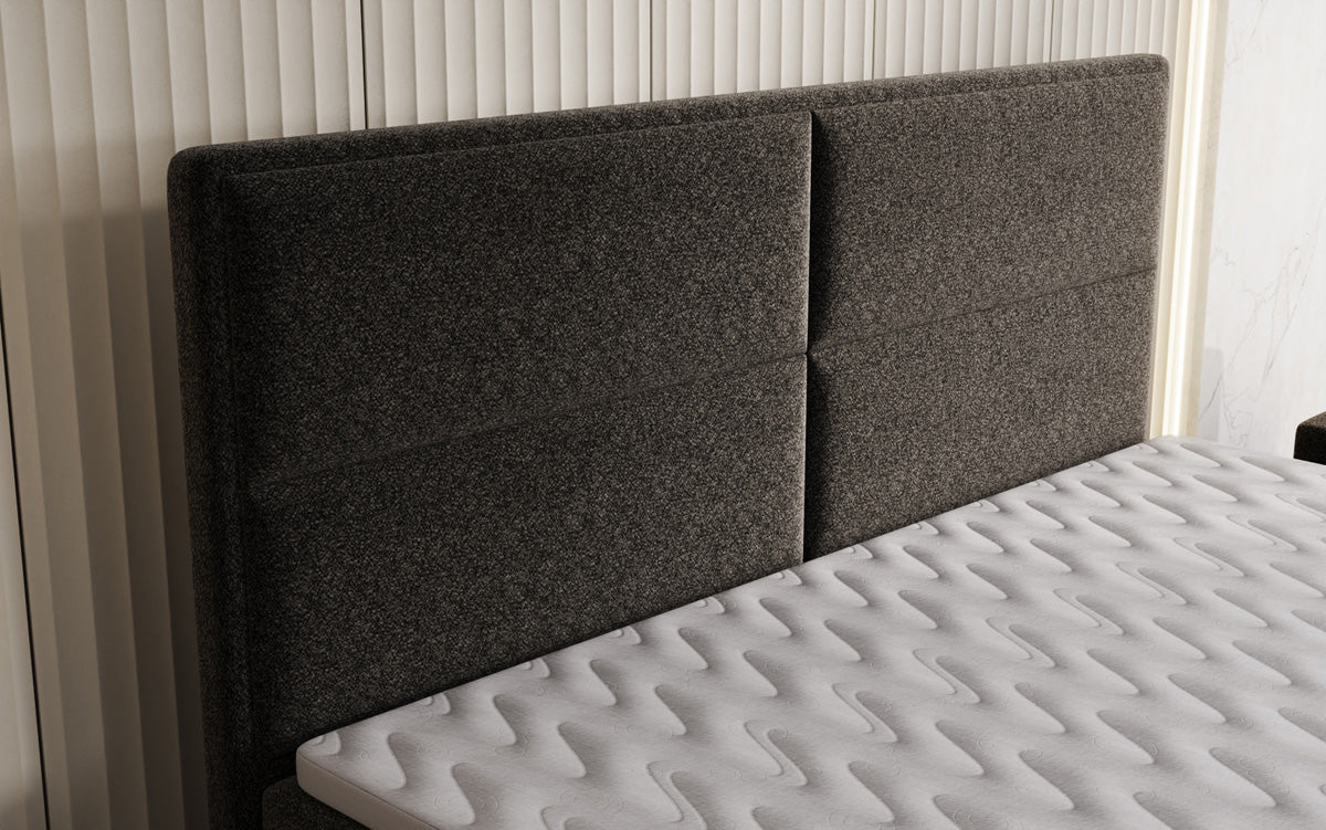Viola box spring bed in textured fabric with storage