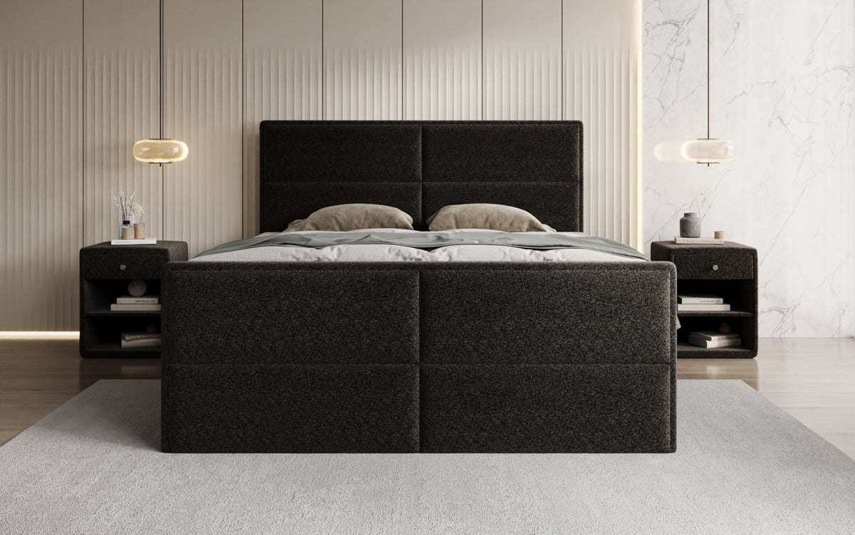 Viola box spring bed in textured fabric with storage