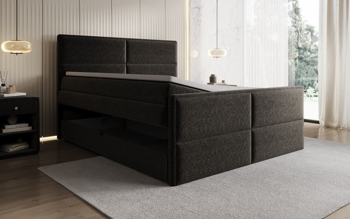 Viola box spring bed in textured fabric with storage