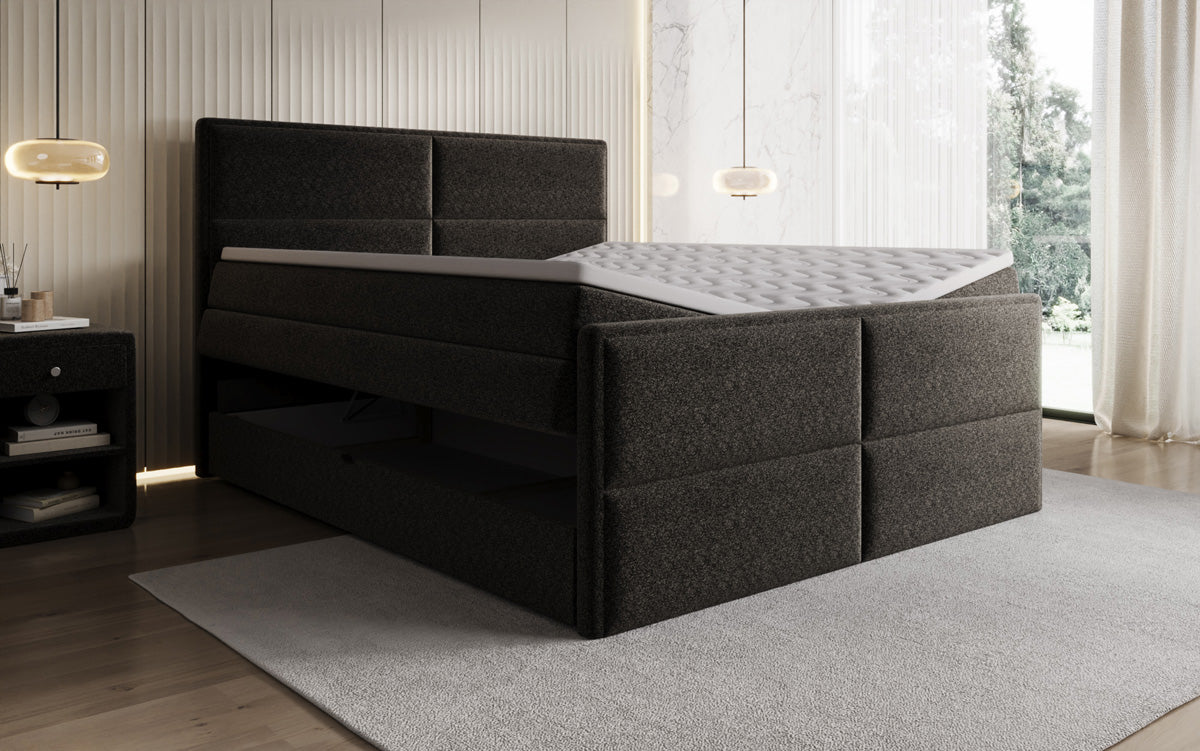 Viola box spring bed in textured fabric with storage