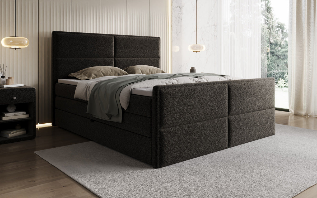 Viola box spring bed in textured fabric with storage