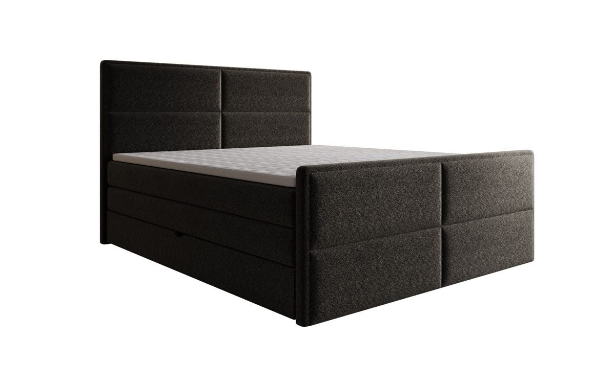 Viola box spring bed in textured fabric with storage
