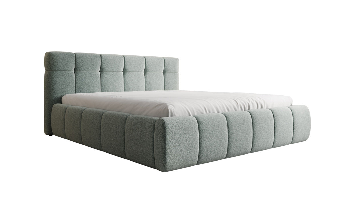 Designer upholstered bed Helena in textured fabric with storage