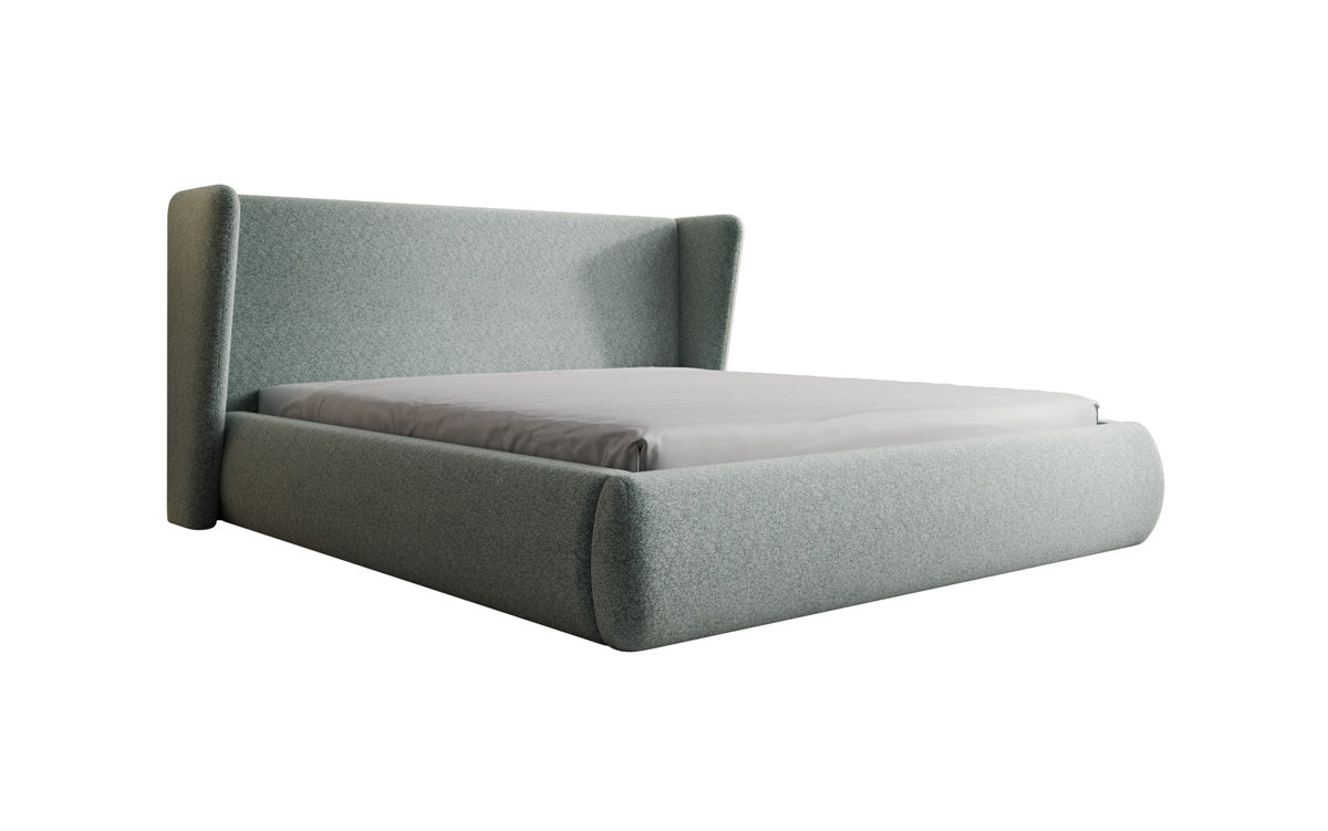 Designer upholstered bed Rosalie in textured fabric with storage