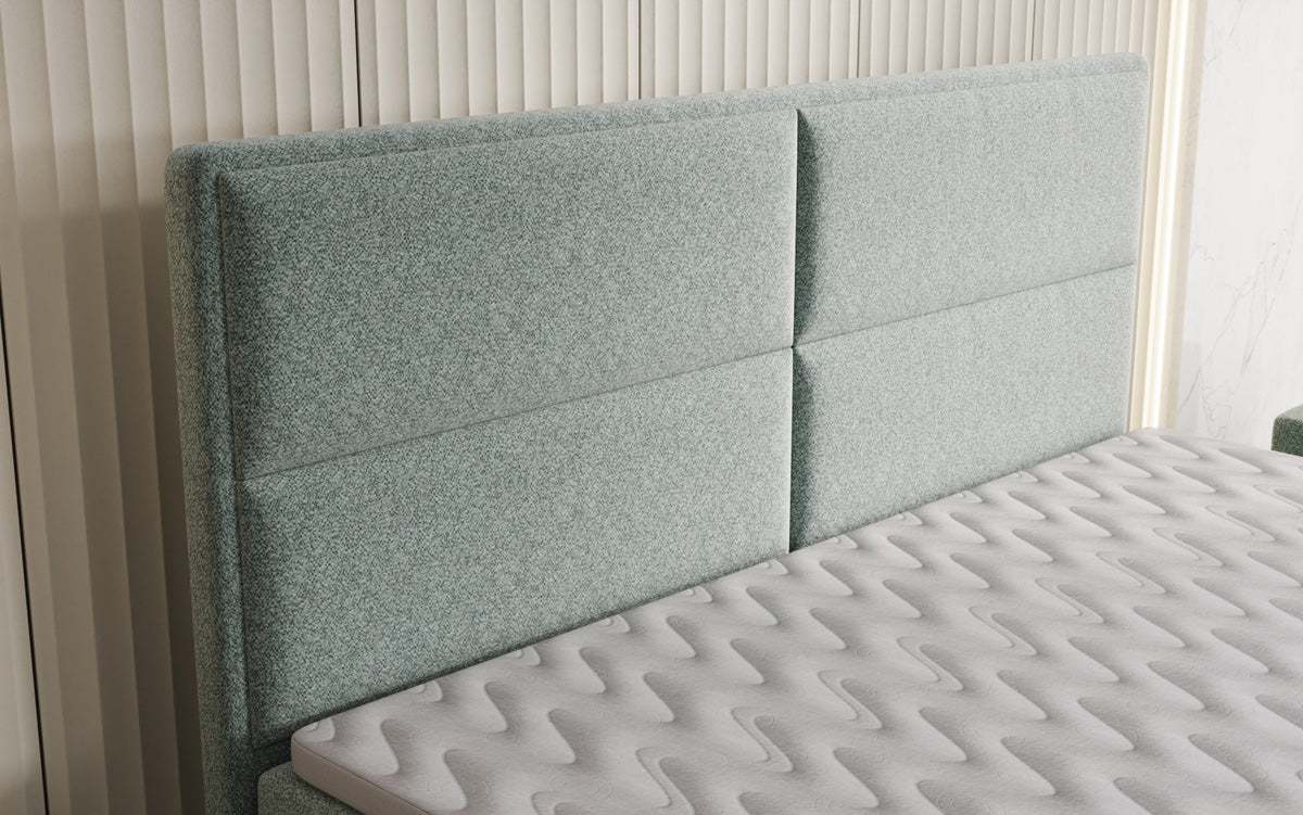 Viola box spring bed in textured fabric with storage