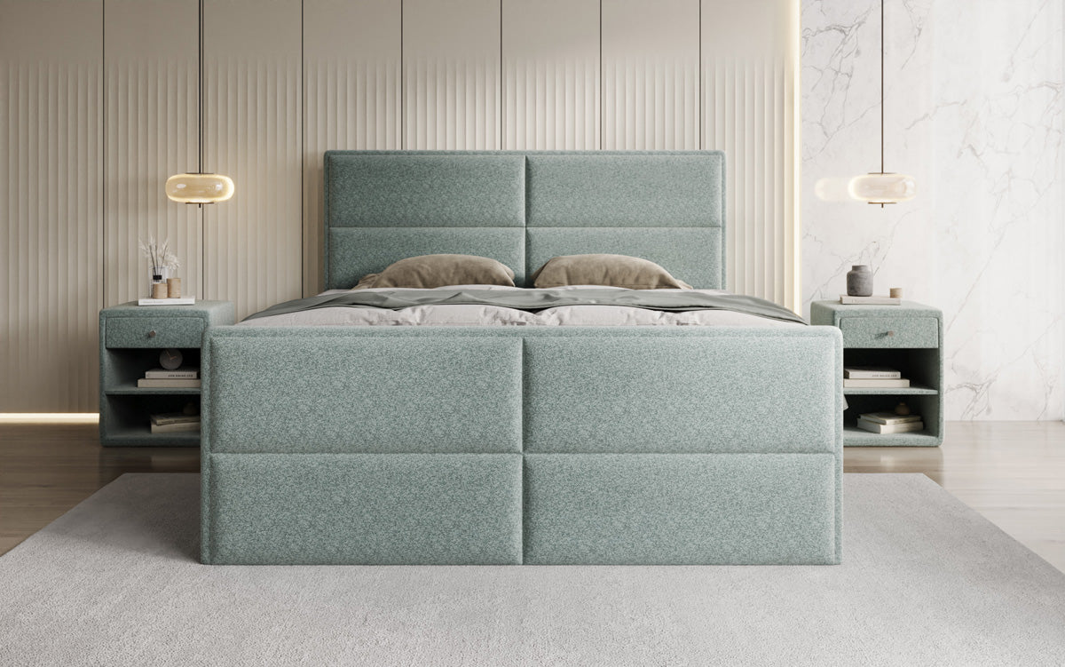 Viola box spring bed in textured fabric with storage