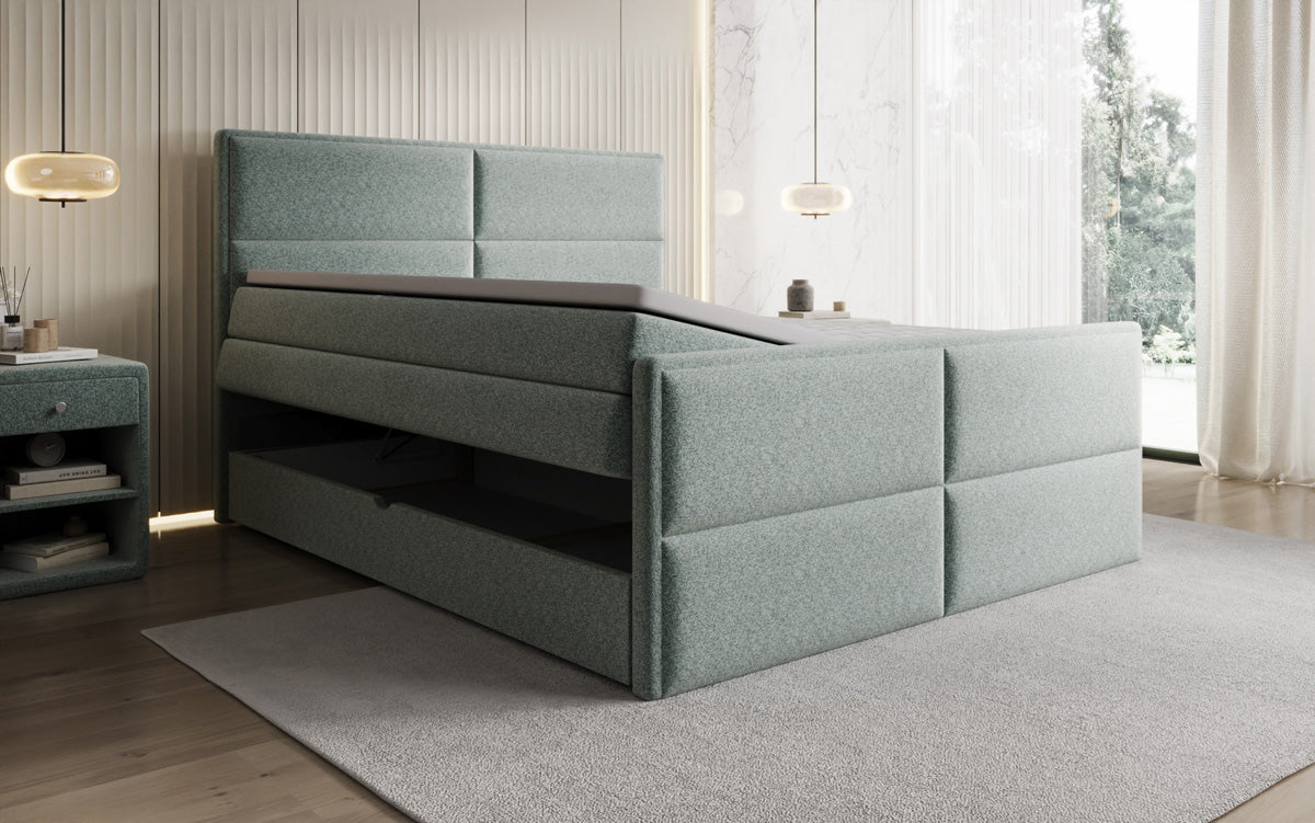 Viola box spring bed in textured fabric with storage