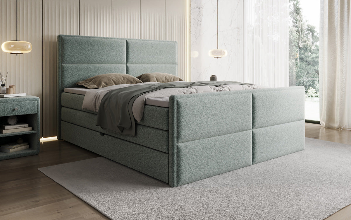 Viola box spring bed in textured fabric with storage