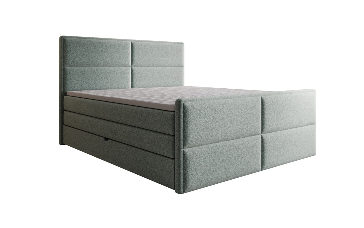 Viola box spring bed in textured fabric with storage
