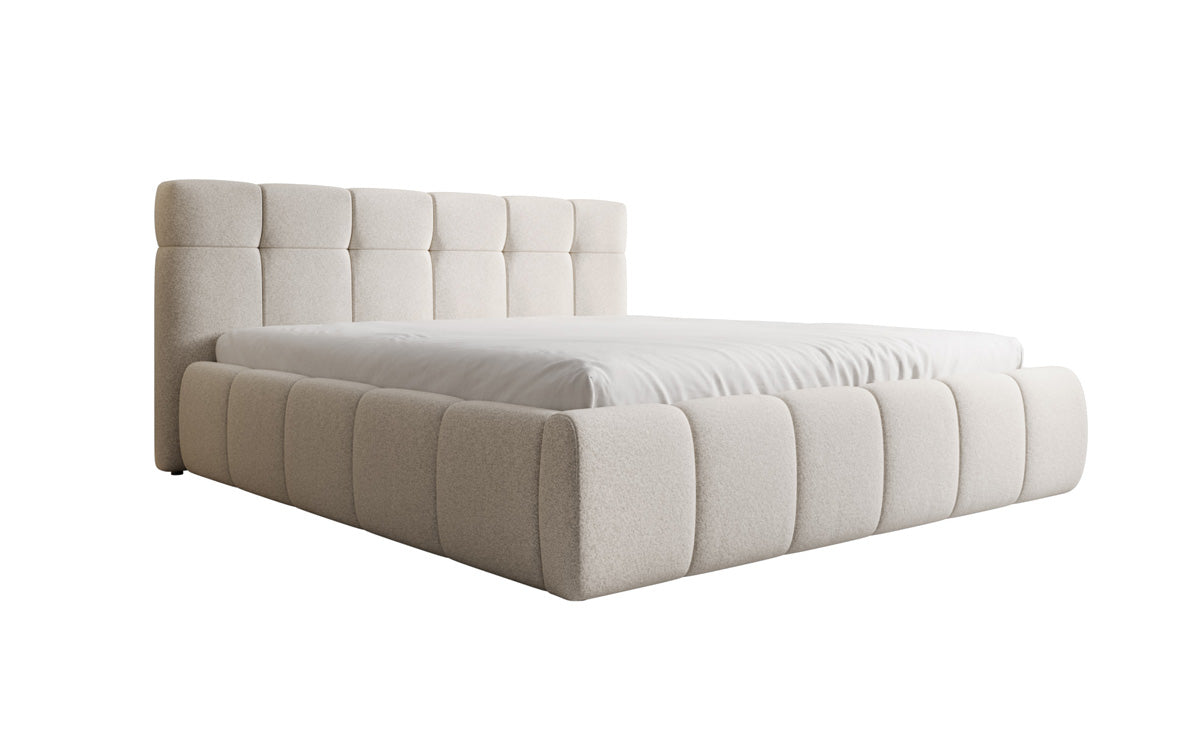 Designer upholstered bed Helena in textured fabric with storage