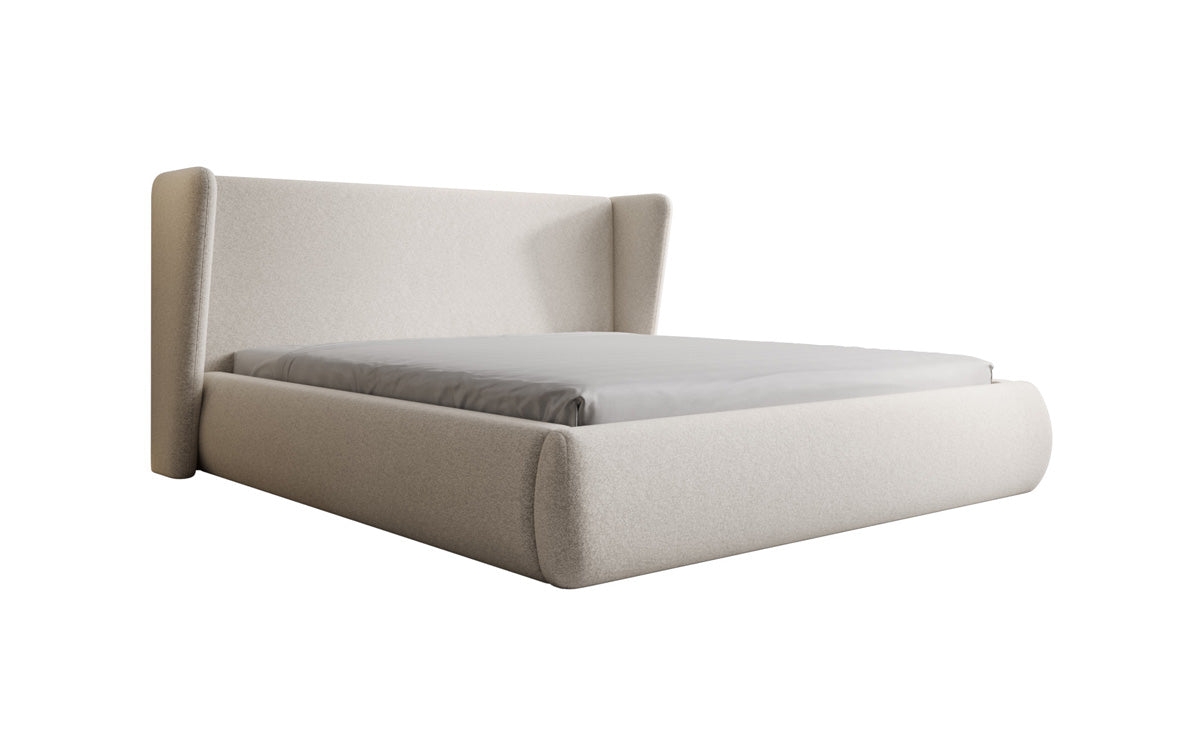 Designer upholstered bed Rosalie in textured fabric with storage