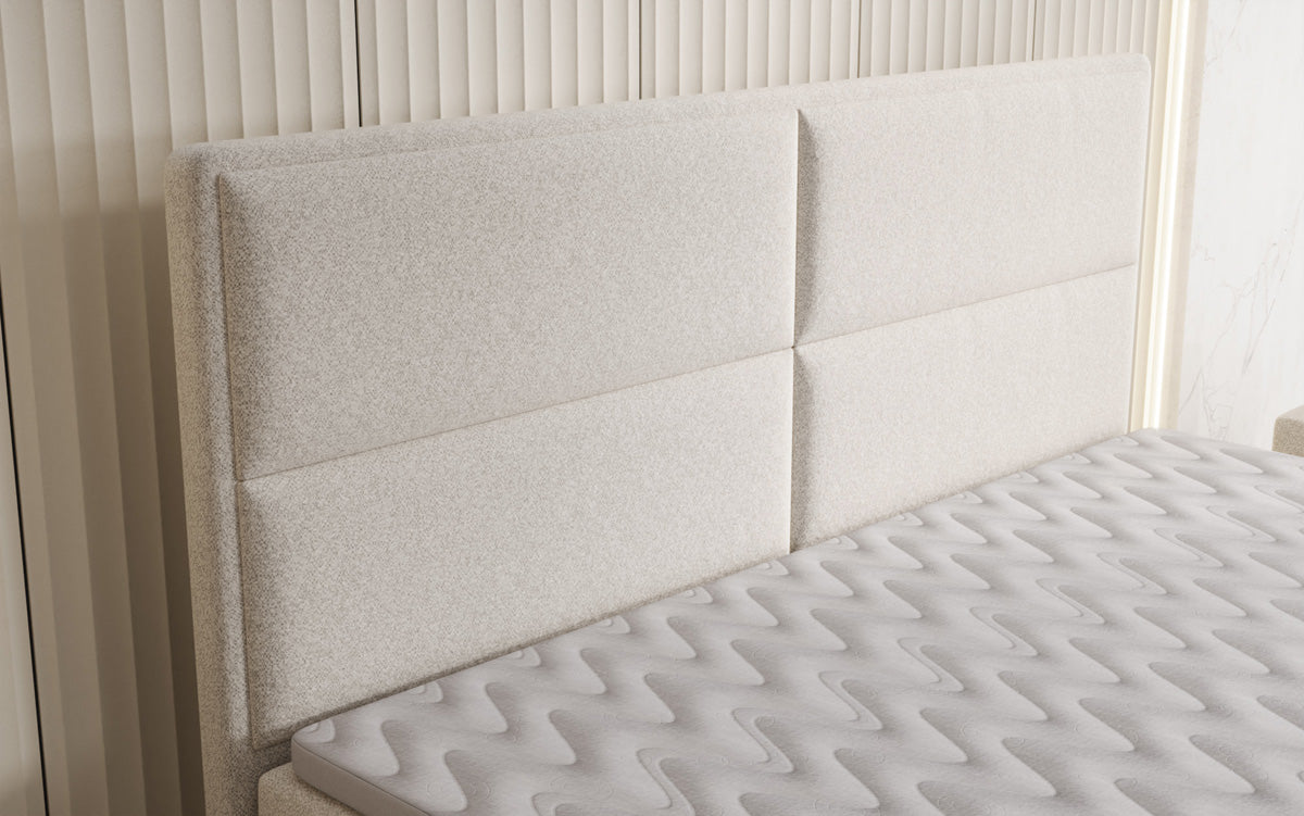 Viola box spring bed in textured fabric with storage