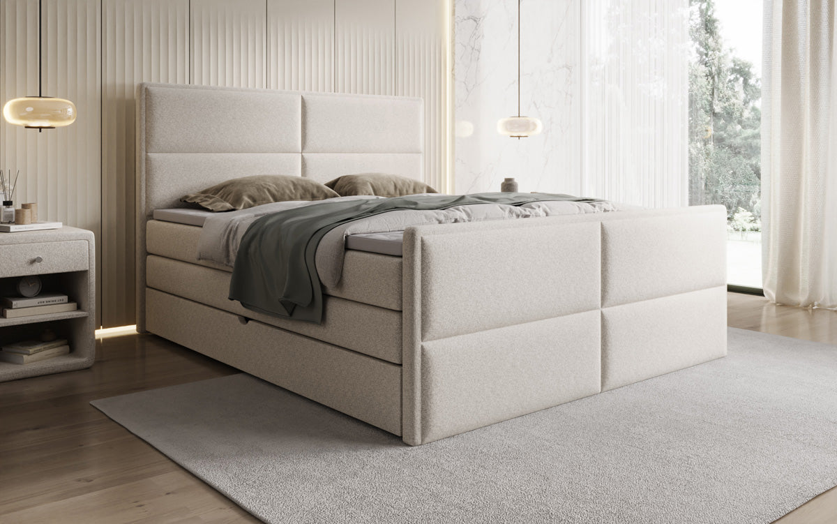 Viola box spring bed in textured fabric with storage